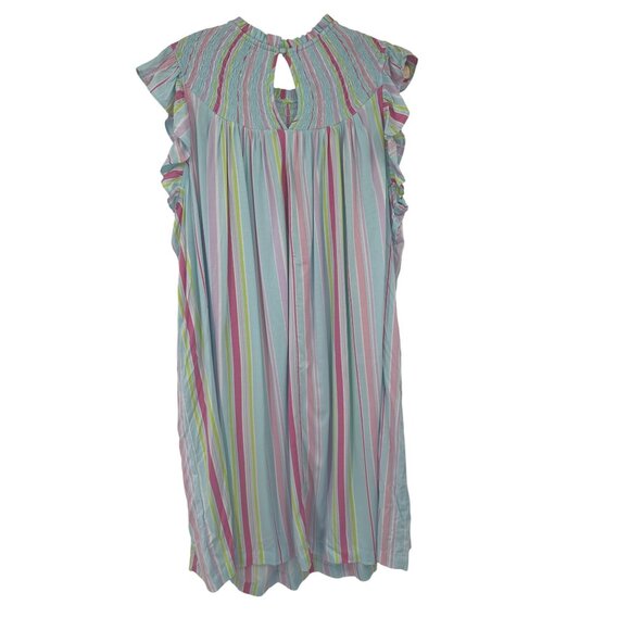 Crown & Ivy Plus Size 3X Aqua Stripe Smocked Ruffle Sleeve  Dress new $89 - Picture 5 of 5